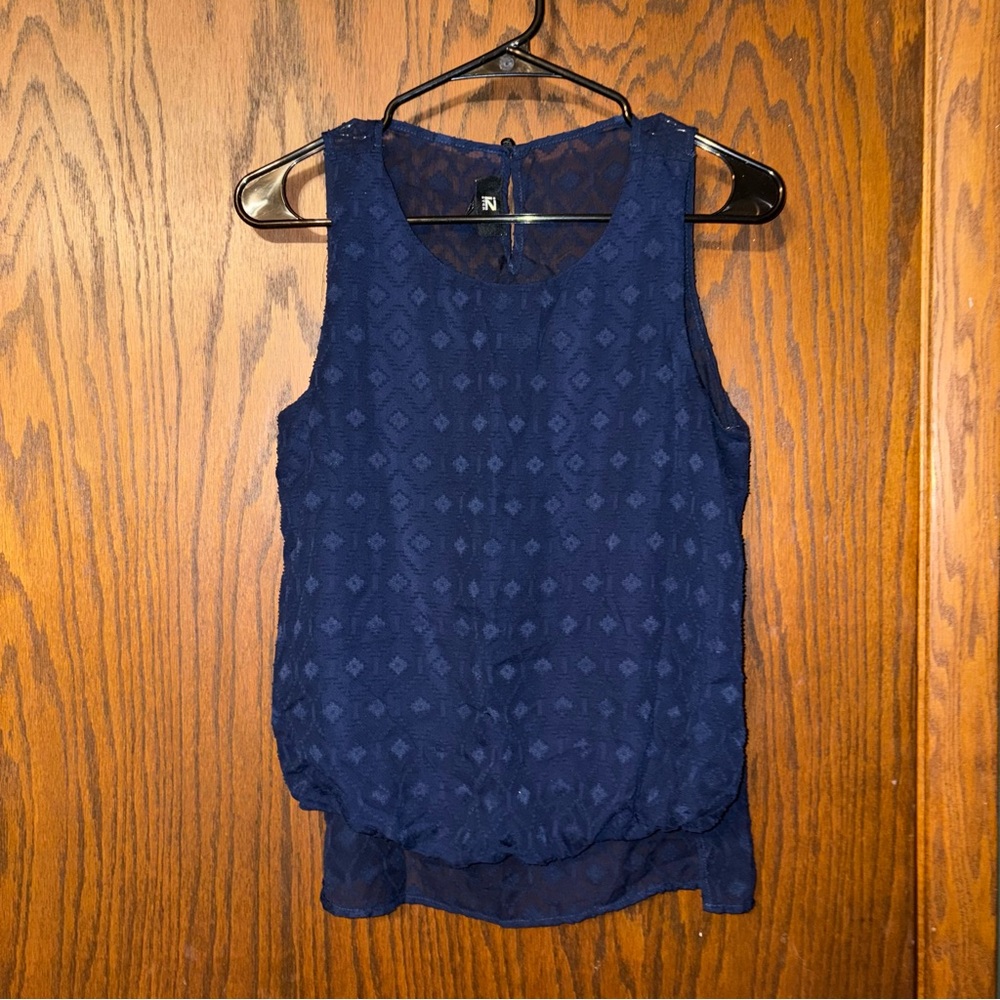 Iz Byer Dark Blue Sleeveless Blouse